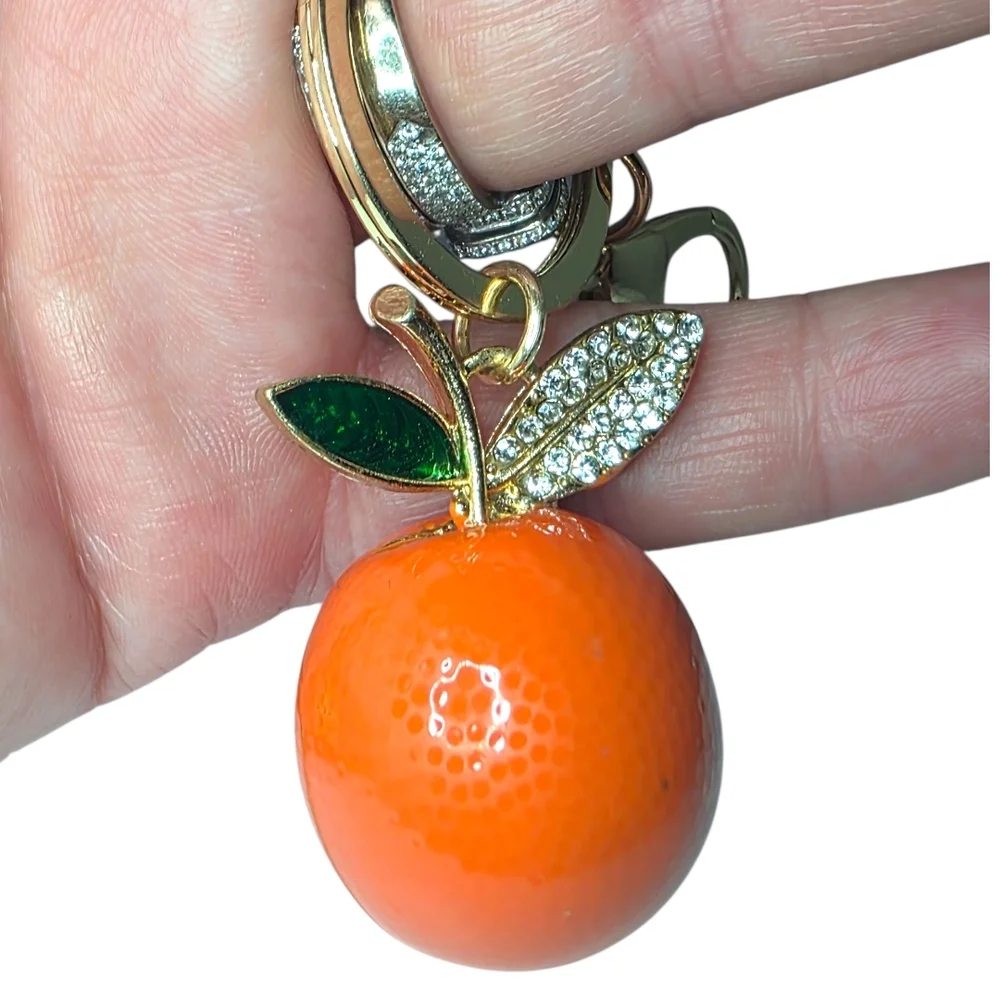 Orange Shaped Purse Charm with Rhinestone Detail And Gold Hardware